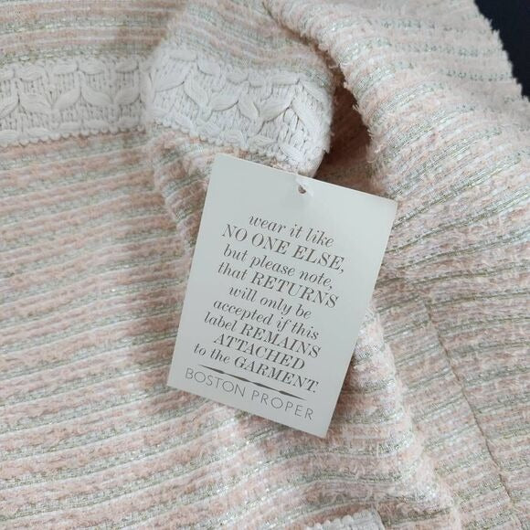 Boston Proper Pink and Cream Tweed Blazer with Shoulder Cutouts Size 4 NWOT