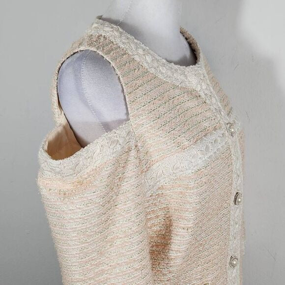 Boston Proper Pink and Cream Tweed Blazer with Shoulder Cutouts Size 4 NWOT