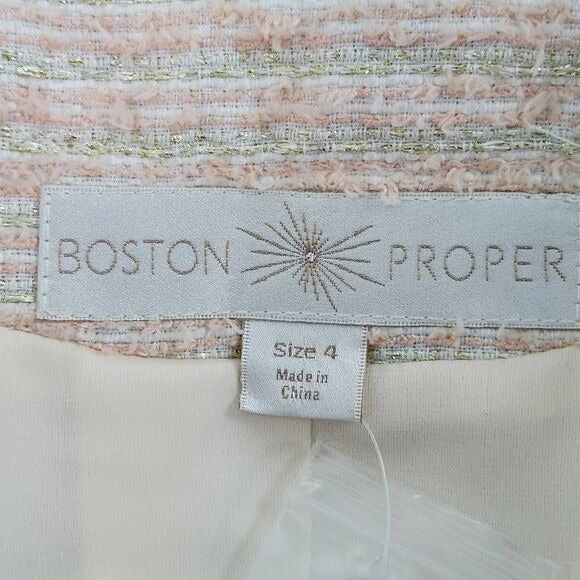 Boston Proper Pink and Cream Tweed Blazer with Shoulder Cutouts Size 4 NWOT