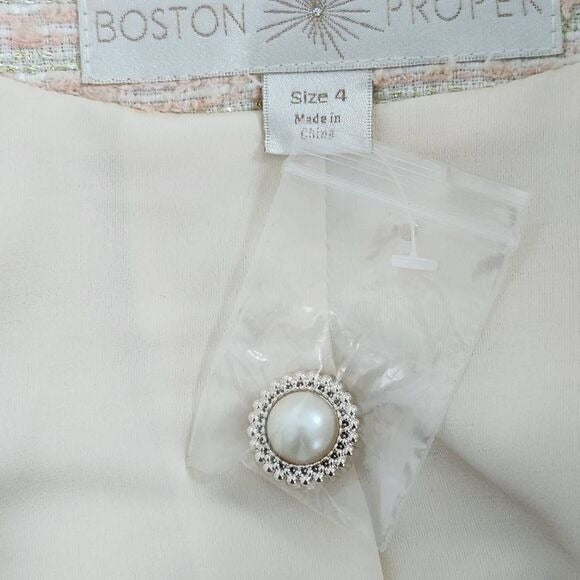 Boston Proper Pink and Cream Tweed Blazer with Shoulder Cutouts Size 4 NWOT