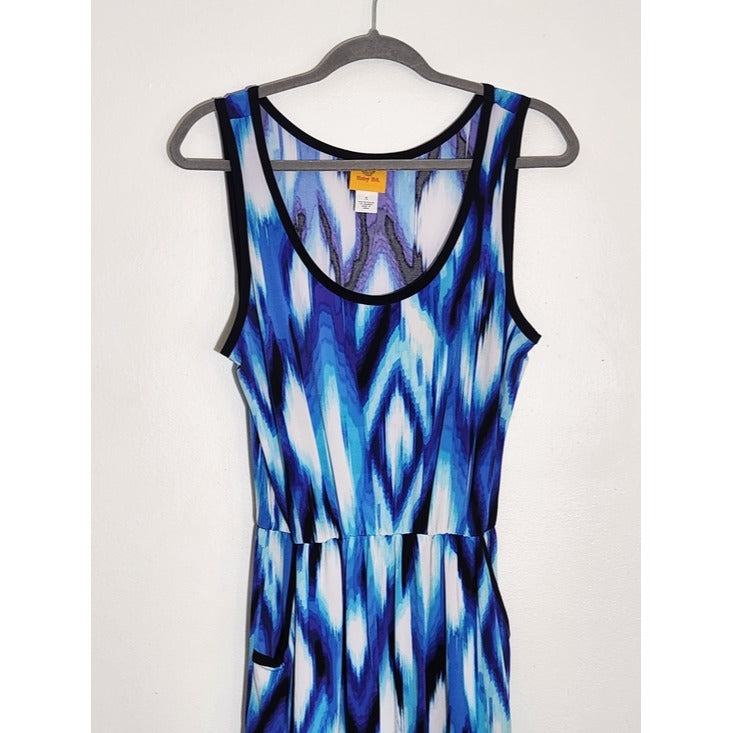 Ruby Rd White and Blue Graphic Print Boho Sleeveless Maxi Dress Size Small