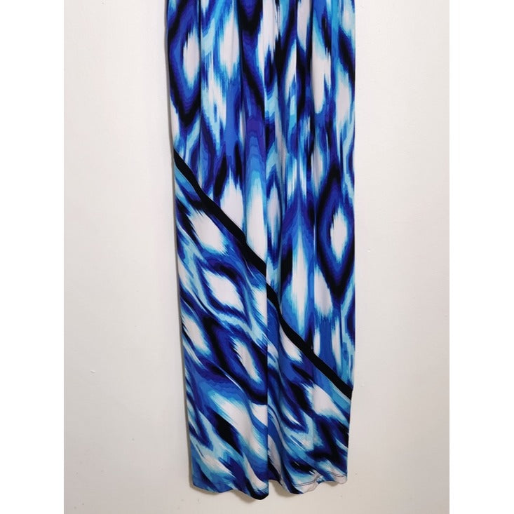 Ruby Rd White and Blue Graphic Print Boho Sleeveless Maxi Dress Size Small