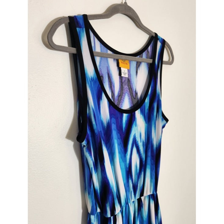 Ruby Rd White and Blue Graphic Print Boho Sleeveless Maxi Dress Size Small