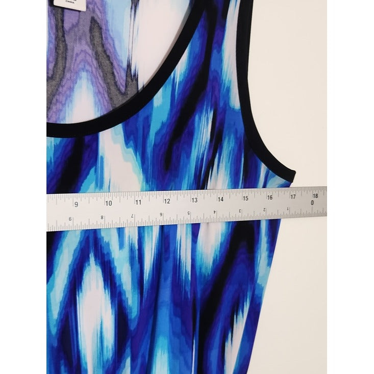 Ruby Rd White and Blue Graphic Print Boho Sleeveless Maxi Dress Size Small