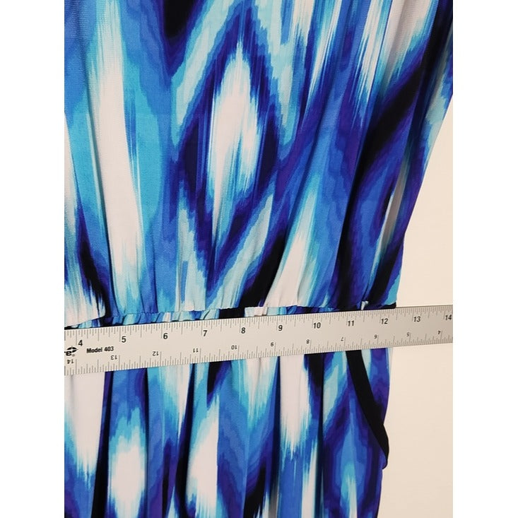 Ruby Rd White and Blue Graphic Print Boho Sleeveless Maxi Dress Size Small
