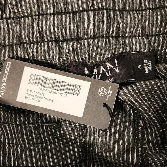 BoohooMAN Black Pinstripe Pull-On Pants Size Medium NWT