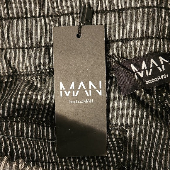BoohooMAN Black Pinstripe Pull-On Pants Size Medium NWT