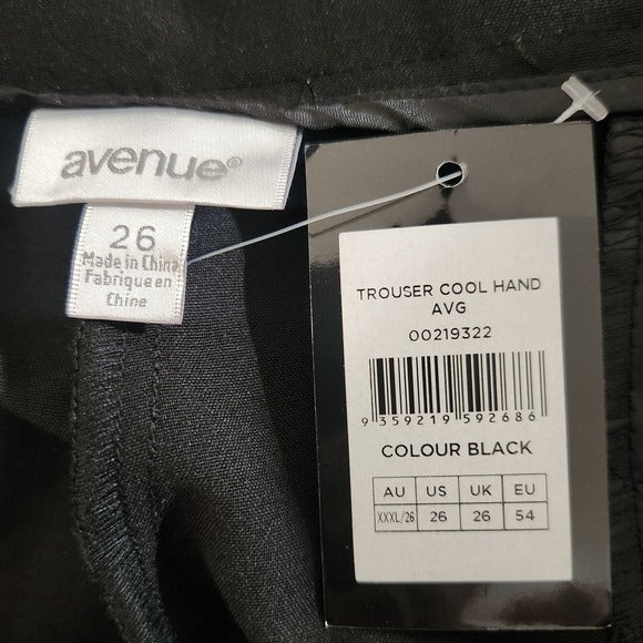 Avenue Black Cool Hand Trouser Straight Leg Dress Pants Size 26 NWT