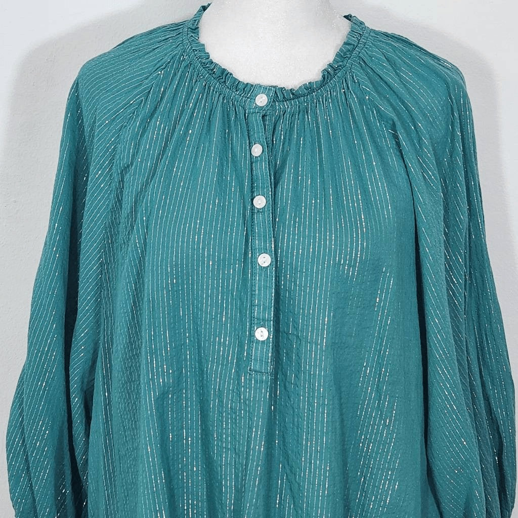 a.n.a Blue Boho Blouse with Full Sleeves Size XL Tall Blue and Silver Top