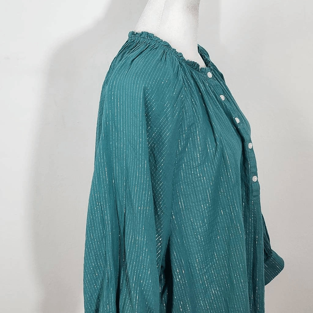 a.n.a Blue Boho Blouse with Full Sleeves Size XL Tall Blue and Silver Top