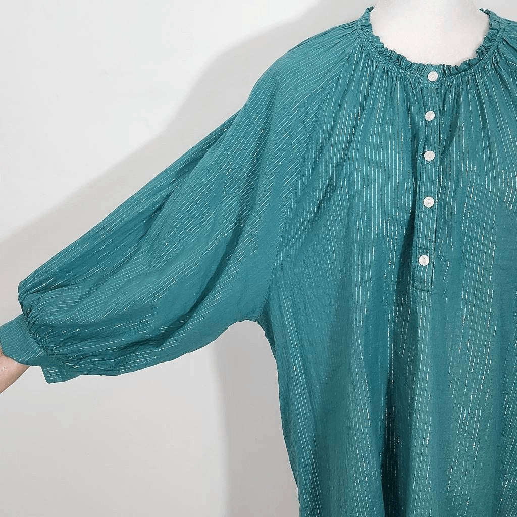 a.n.a Blue Boho Blouse with Full Sleeves Size XL Tall Blue and Silver Top