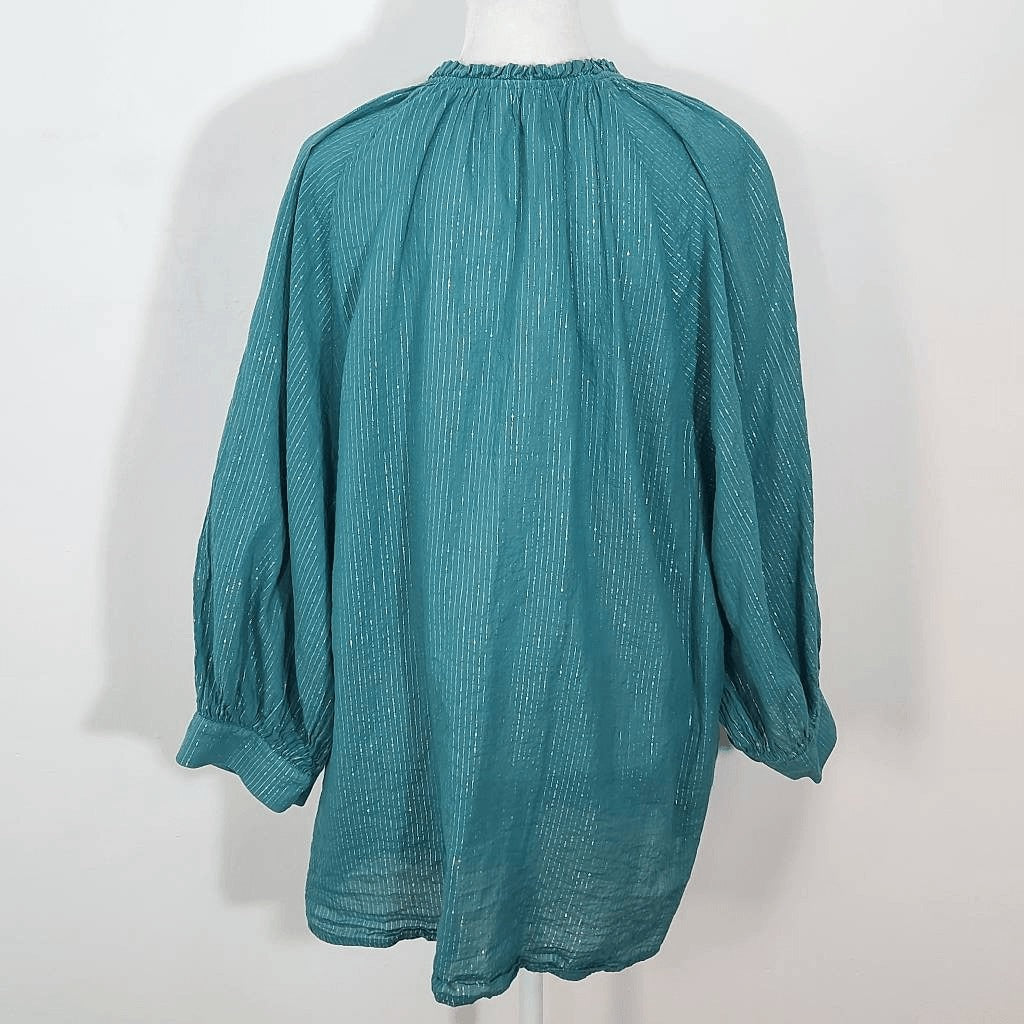 a.n.a Blue Boho Blouse with Full Sleeves Size XL Tall Blue and Silver Top