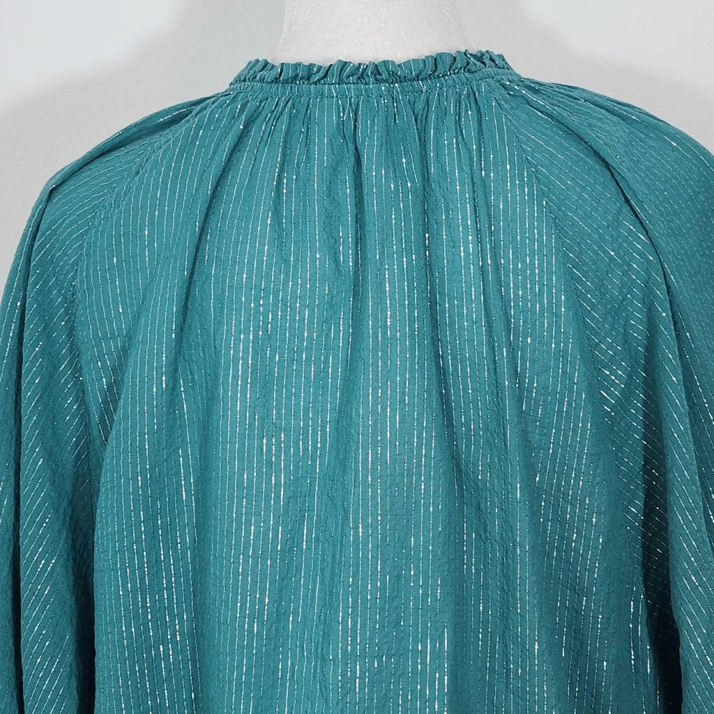 a.n.a Blue Boho Blouse with Full Sleeves Size XL Tall Blue and Silver Top