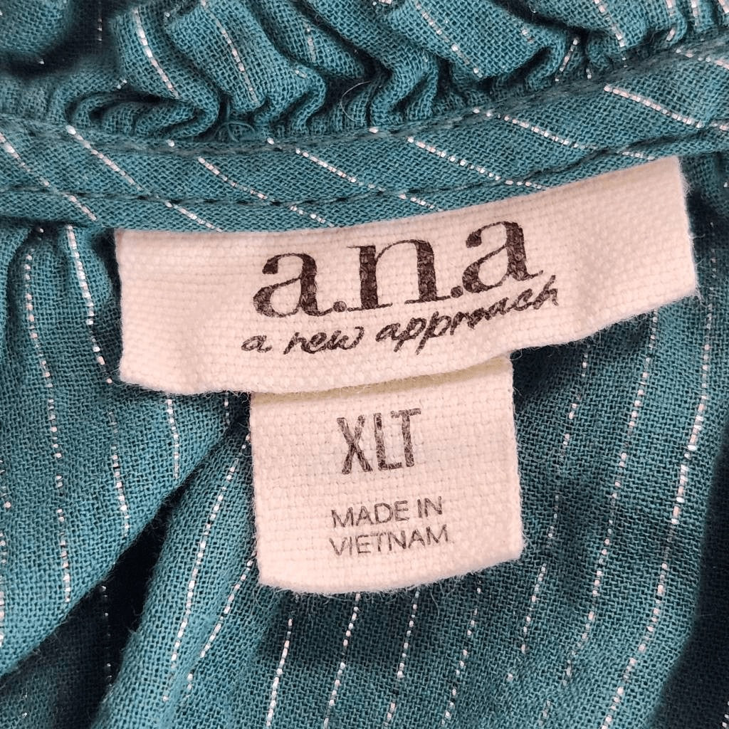a.n.a Blue Boho Blouse with Full Sleeves Size XL Tall Blue and Silver Top