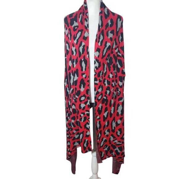 Colleen Lopez Red Leopard Print Open Front Shrug Size XL/1X Red Leopard Cardigan