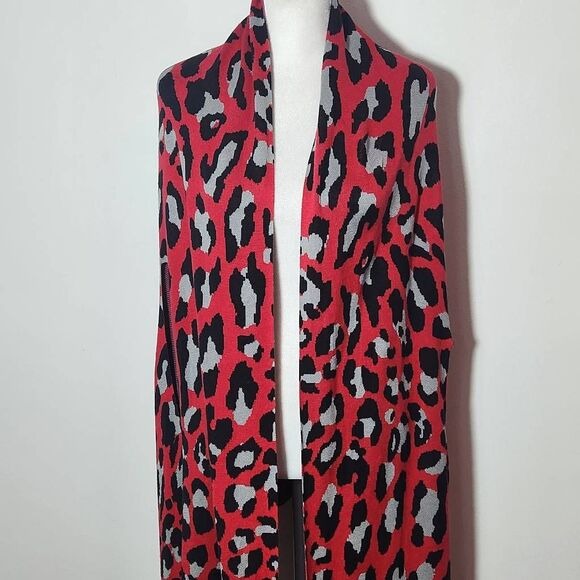 Colleen Lopez Red Leopard Print Open Front Shrug Size XL/1X Red Leopard Cardigan