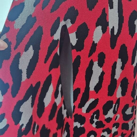 Colleen Lopez Red Leopard Print Open Front Shrug Size XL/1X Red Leopard Cardigan