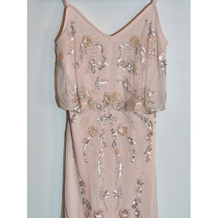 Altar'd State Pink Sequin Beaded Long Cocktail Dress Size Small