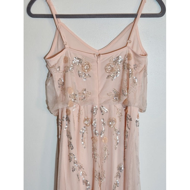 Altar'd State Pink Sequin Beaded Long Cocktail Dress Size Small