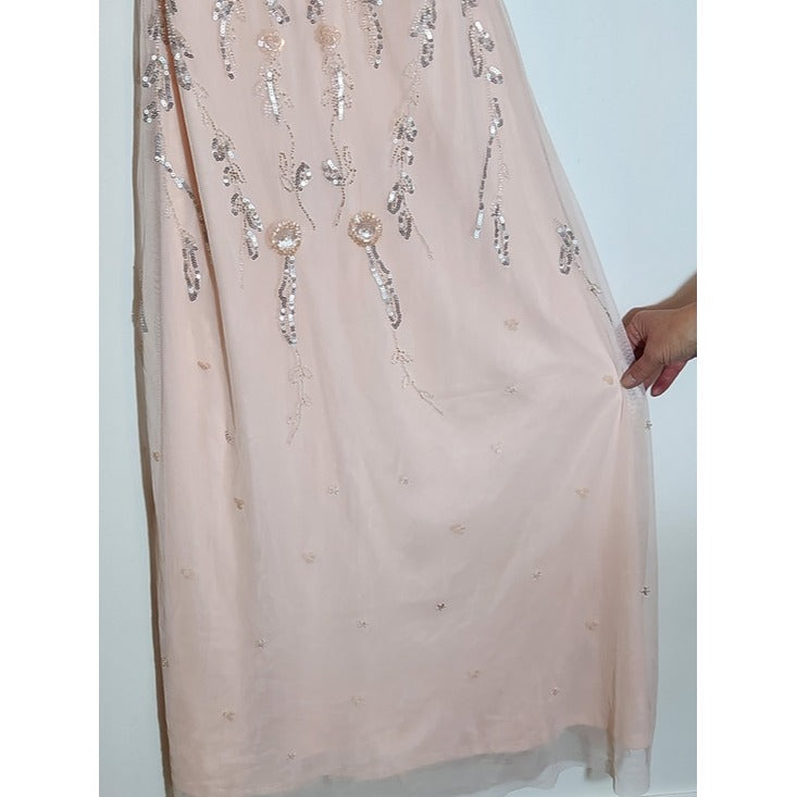 Altar'd State Pink Sequin Beaded Long Cocktail Dress Size Small
