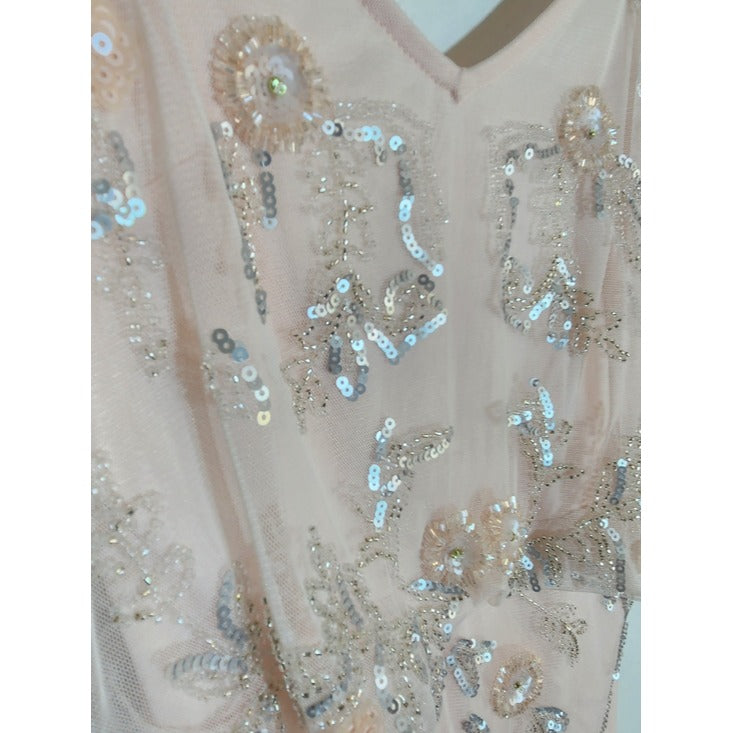 Altar'd State Pink Sequin Beaded Long Cocktail Dress Size Small