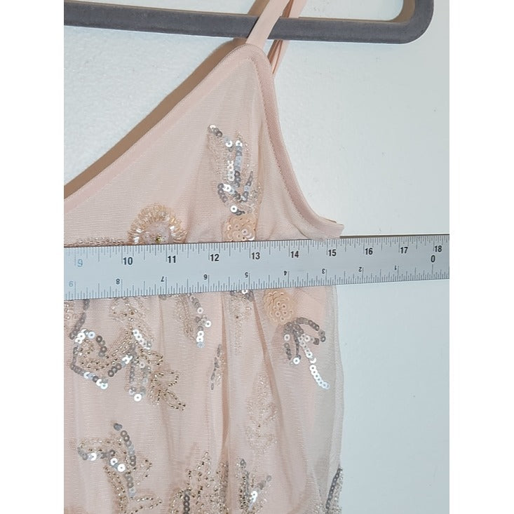 Altar'd State Pink Sequin Beaded Long Cocktail Dress Size Small