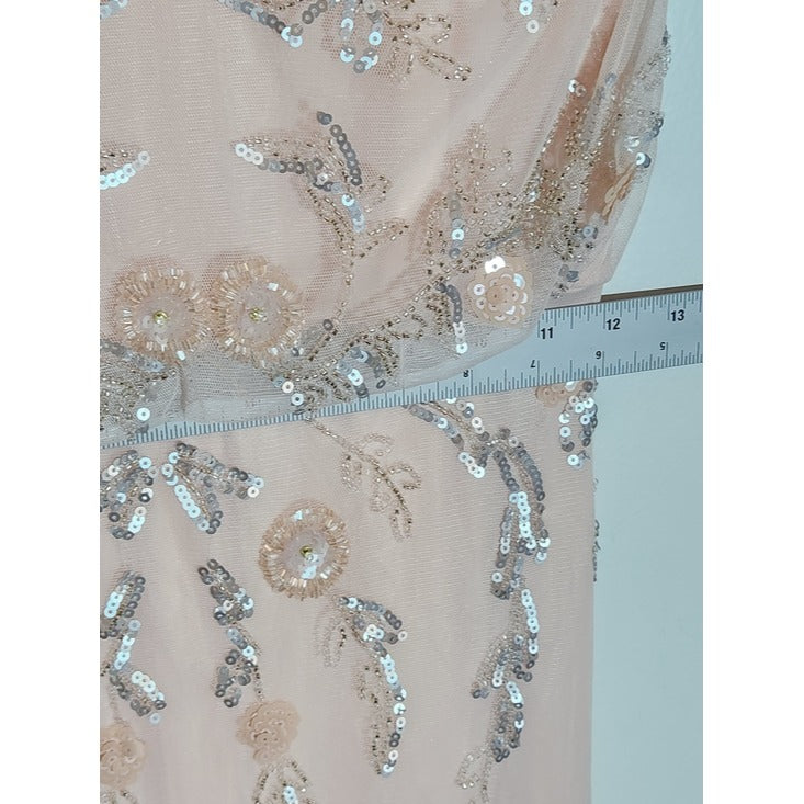 Altar'd State Pink Sequin Beaded Long Cocktail Dress Size Small