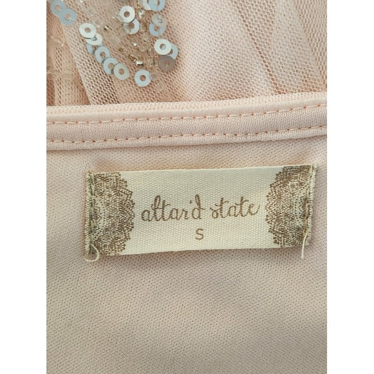 Altar'd State Pink Sequin Beaded Long Cocktail Dress Size Small