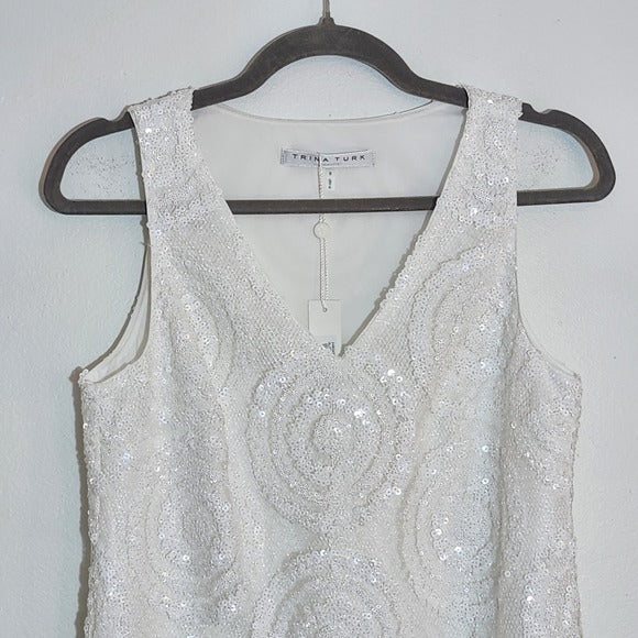 Trina Turk White Glitterati Sequin Mini Cocktail Dress Size 0 NWT