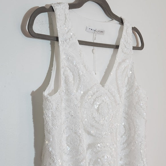 Trina Turk White Glitterati Sequin Mini Cocktail Dress Size 0 NWT
