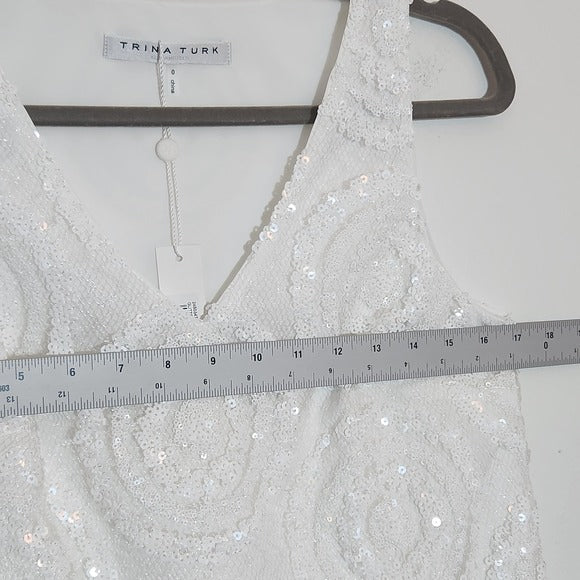 Trina Turk White Glitterati Sequin Mini Cocktail Dress Size 0 NWT
