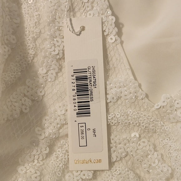 Trina Turk White Glitterati Sequin Mini Cocktail Dress Size 0 NWT