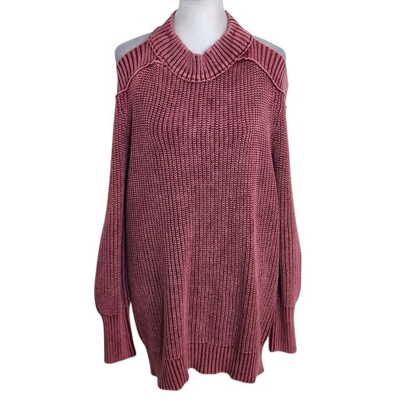 Venus Berry Pink Distressed Mock Neck Sweater with Cutouts Size Large