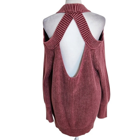 Venus Berry Pink Distressed Mock Neck Sweater with Cutouts Size Large