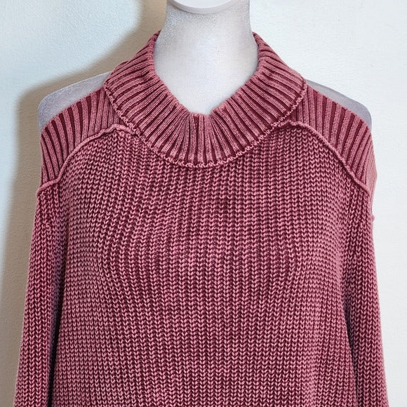 Venus Berry Pink Distressed Mock Neck Sweater with Cutouts Size Large