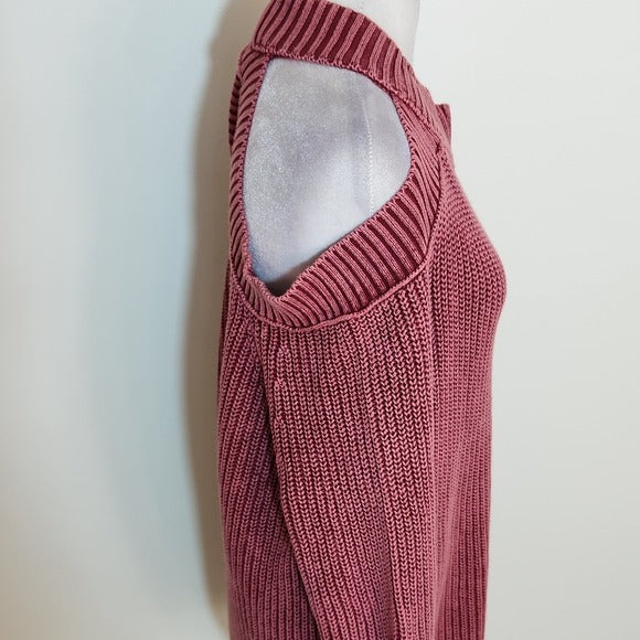 Venus Berry Pink Distressed Mock Neck Sweater with Cutouts Size Large