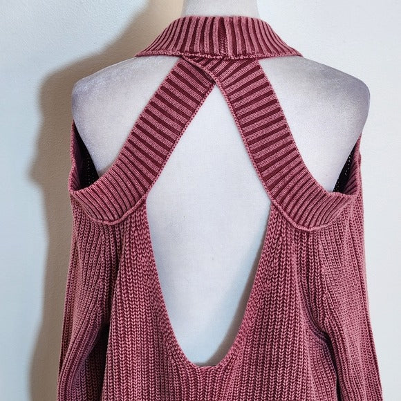 Venus Berry Pink Distressed Mock Neck Sweater with Cutouts Size Large