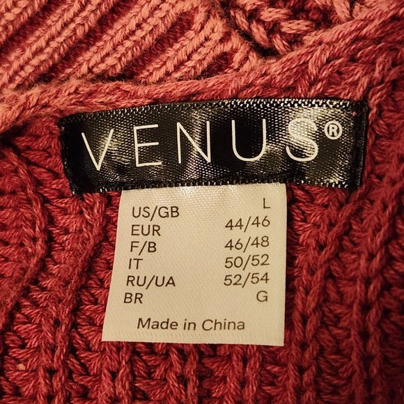 Venus Berry Pink Distressed Mock Neck Sweater with Cutouts Size Large