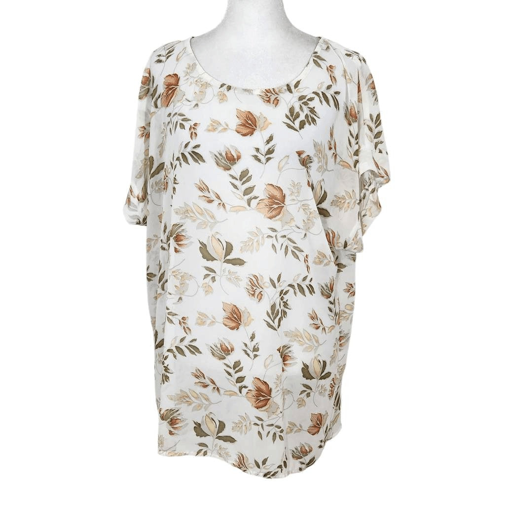 Umgee Sheer Floral Print Blouse Size Small Oversized Floral Top with Cap Sleeves
