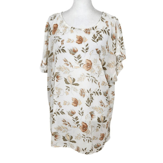 Umgee Sheer Floral Print Blouse Size Small Oversized Floral Top with Cap Sleeves