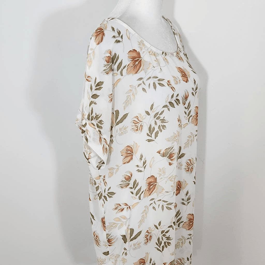 Umgee Sheer Floral Print Blouse Size Small Oversized Floral Top with Cap Sleeves