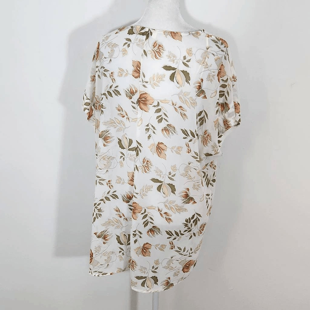 Umgee Sheer Floral Print Blouse Size Small Oversized Floral Top with Cap Sleeves