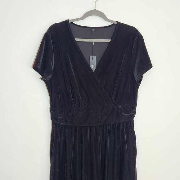 Ouges Black Wrap-Look Velvet Cocktail Dress Size XL NWT