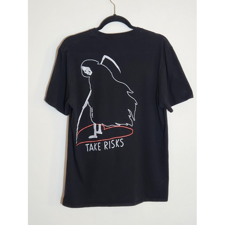 Threadless Black Darker Days Take Risks Grim Reaper Graphic Tee Size Large