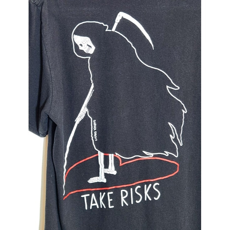 Threadless Black Darker Days Take Risks Grim Reaper Graphic Tee Size Large