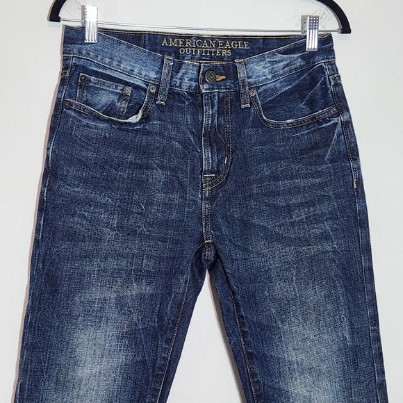 American Eagle Outfitters Men Slim Straight Jeans Size 28 X 32 Distressed Denim
