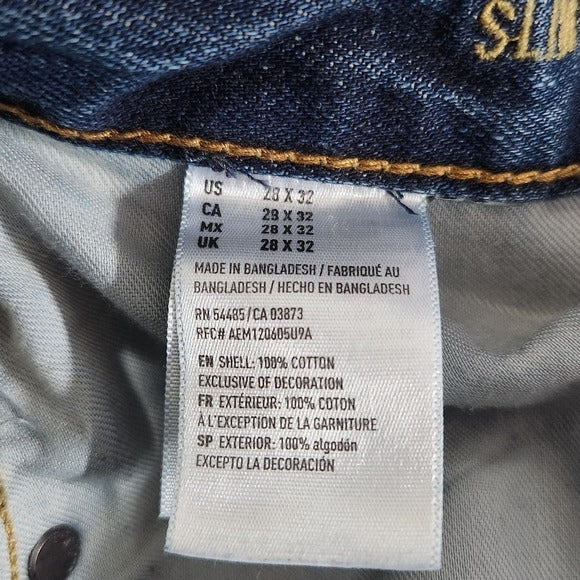 American Eagle Outfitters Men Slim Straight Jeans Size 28 X 32 Distressed Denim