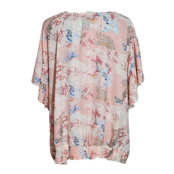 Oppa! Pink Floral Flutter Sleeve Wrap Blouse Size 2X Plus Size Floral Top