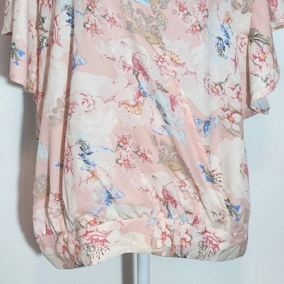 Oppa! Pink Floral Flutter Sleeve Wrap Blouse Size 2X Plus Size Floral Top