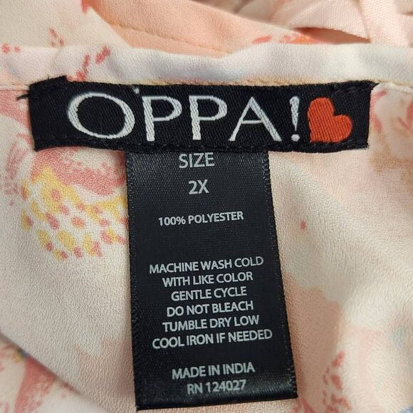 Oppa! Pink Floral Flutter Sleeve Wrap Blouse Size 2X Plus Size Floral Top